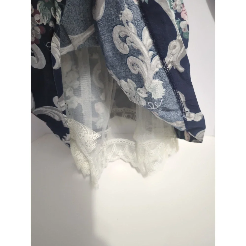 VTG 80's McClintock girls Dress Lace floral Peasant Prairie Cottagecore 8 blue